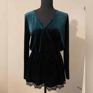 Velvet Green Romper